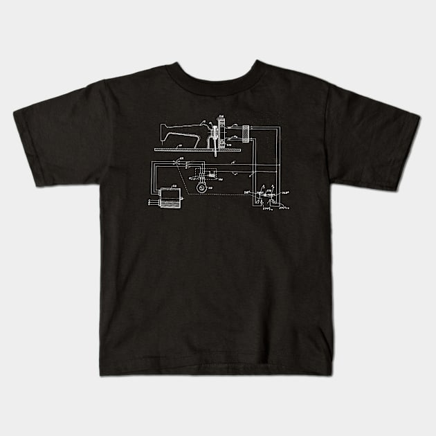 Driving Arrangements for Sewing Machine Vintage Patent Hand Drawing Kids T-Shirt by TheYoungDesigns